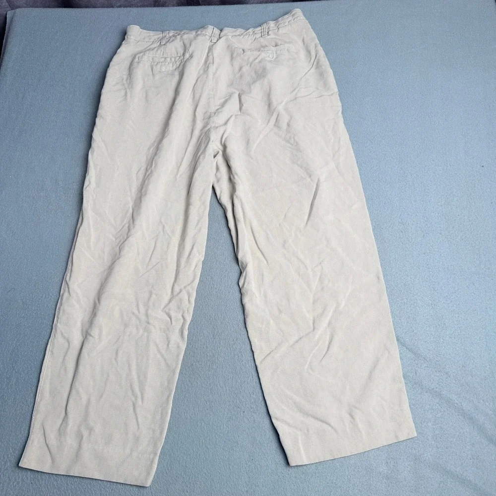 Tommy Bahama Relax Mens 40 Khaki Beige 100% Silk Pleated Straight Leg Pants
